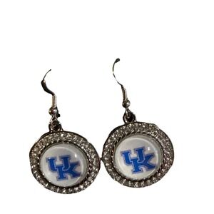 University of Kentucky Wildcats Silver tone Square Rhinestone Studded‎ Earrings